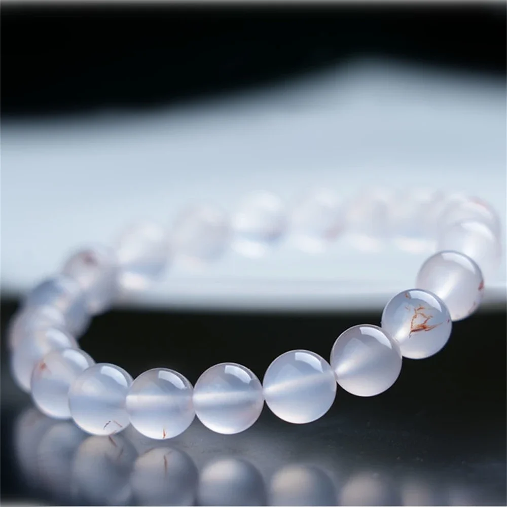 Браслет женский из натурального белого агата с круглыми бусинами браслеты