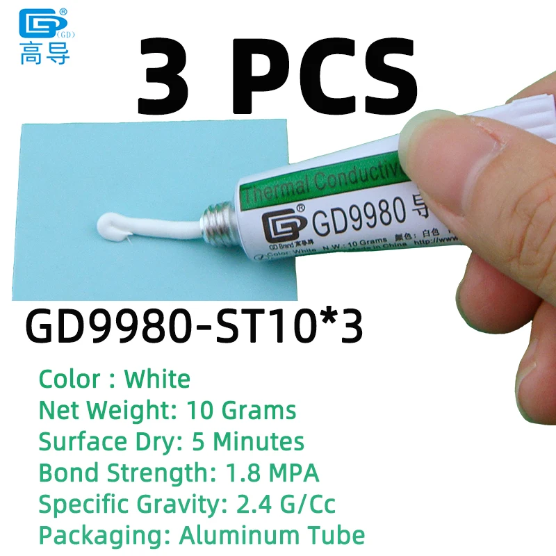 

Белый GD9980 Теплопроводящий клей Цементный клей Силиконовая сетка Вес 10/85 грамм Быстроотверждаемая алюминиевая мягкая трубка Упаковка ST