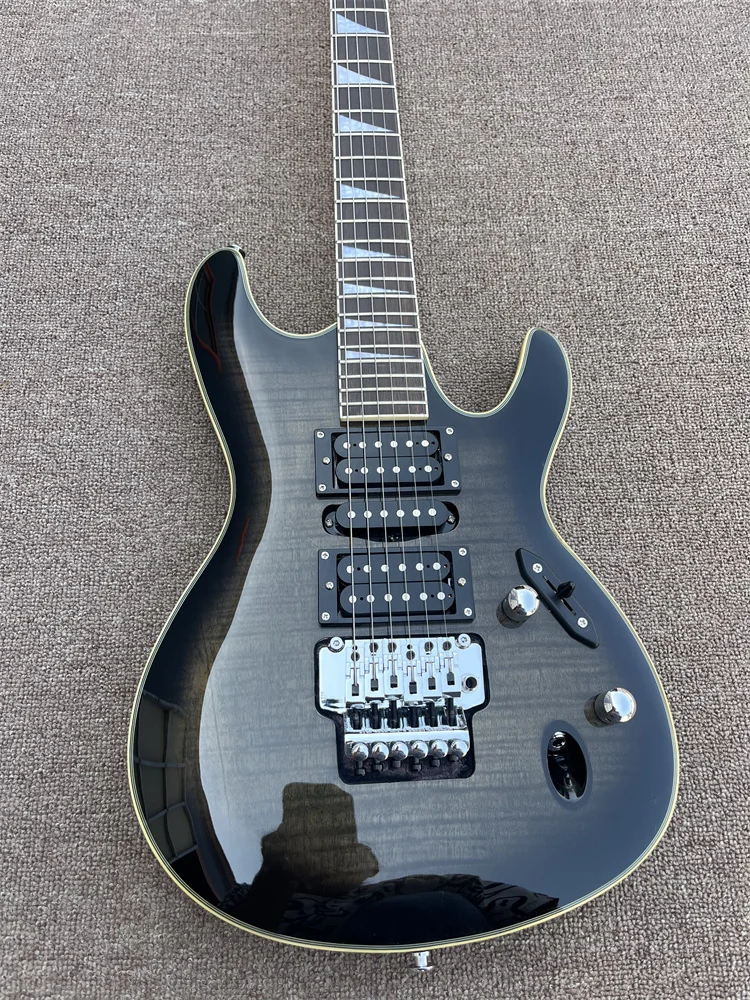 

Electric Guitar 24 Frets Alder Body Flamed Maple Top Rosewood Fingerboard Trans Black Gloss Finish IN STOCK Fast Shipping