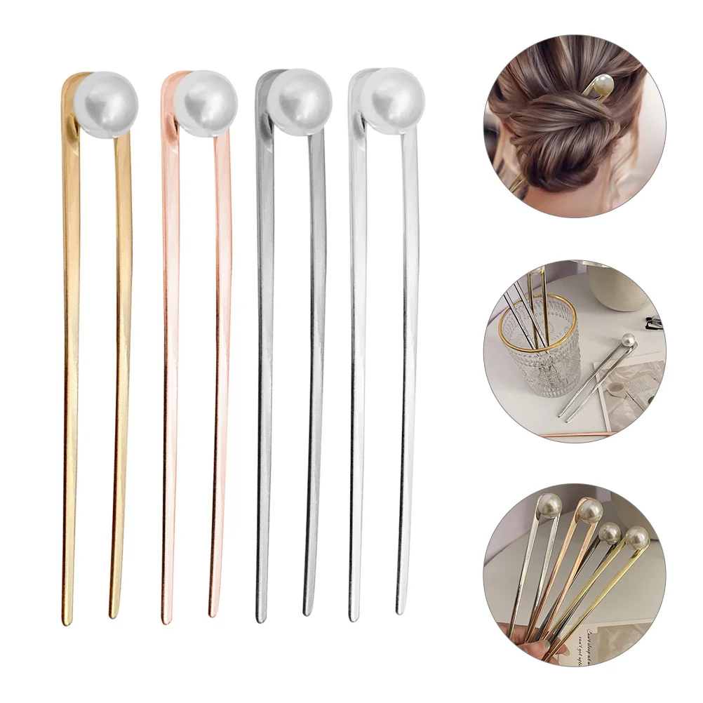 

U Shaped Hairpin Metal Pearl Stick Women Accessories Styling Tool Pins Wedding Comb
