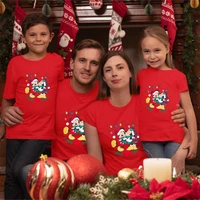 christmas family matching clothes disney minnie kiss mickey print women t shirt mother kids xmas eve red tops mom daughter tee