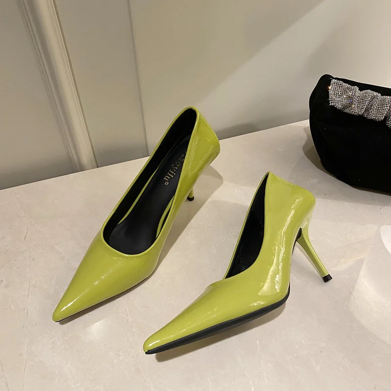 

Women High Heels Luxury Female Office Pumps Point Toe Ladies Dress Party Designer Shoes Green Black 2021 Fashion New Large Size