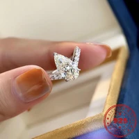 hoyon shiny water drop diamond style ring imported moissan ring opening adjustable ring s925 silver jewelry