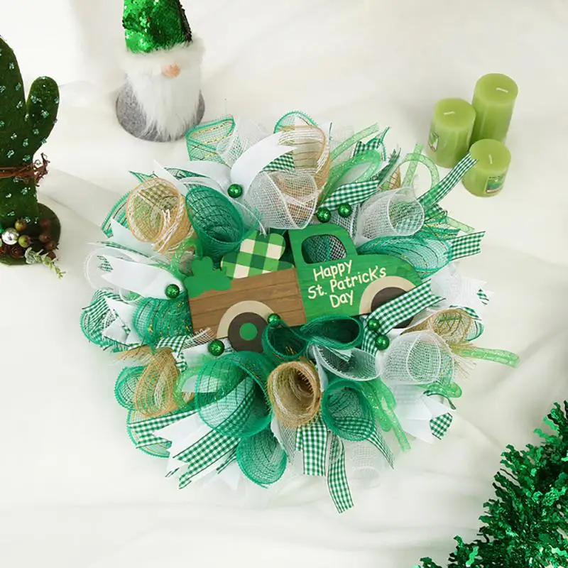 

Wreath St. Patricks Day Gift 40cm Pendants For Home Decoration New Ribbon Wreath Festival Party Supplies Accessories Hot Green
