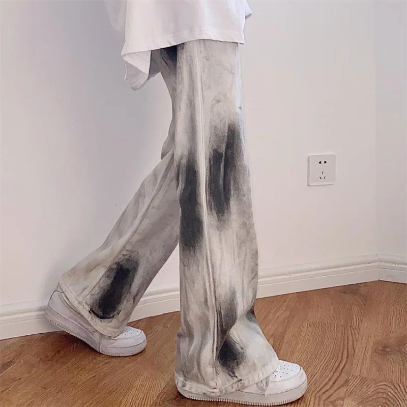 

Hikigawa Spring Tie Dye High Waist Women Pants Chic Fashion Harajuku Jeans Wide Leg Trousers All Match Loose Grunge Pantalones