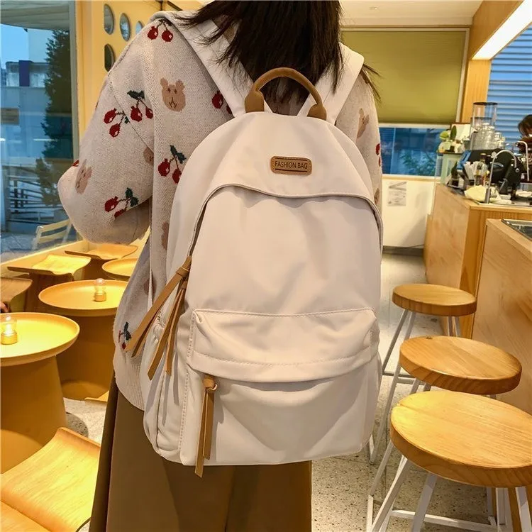 

Middle School Students Japanese Simple Schoolbag Unisex Large-capacity Solid Color Casual Backpack