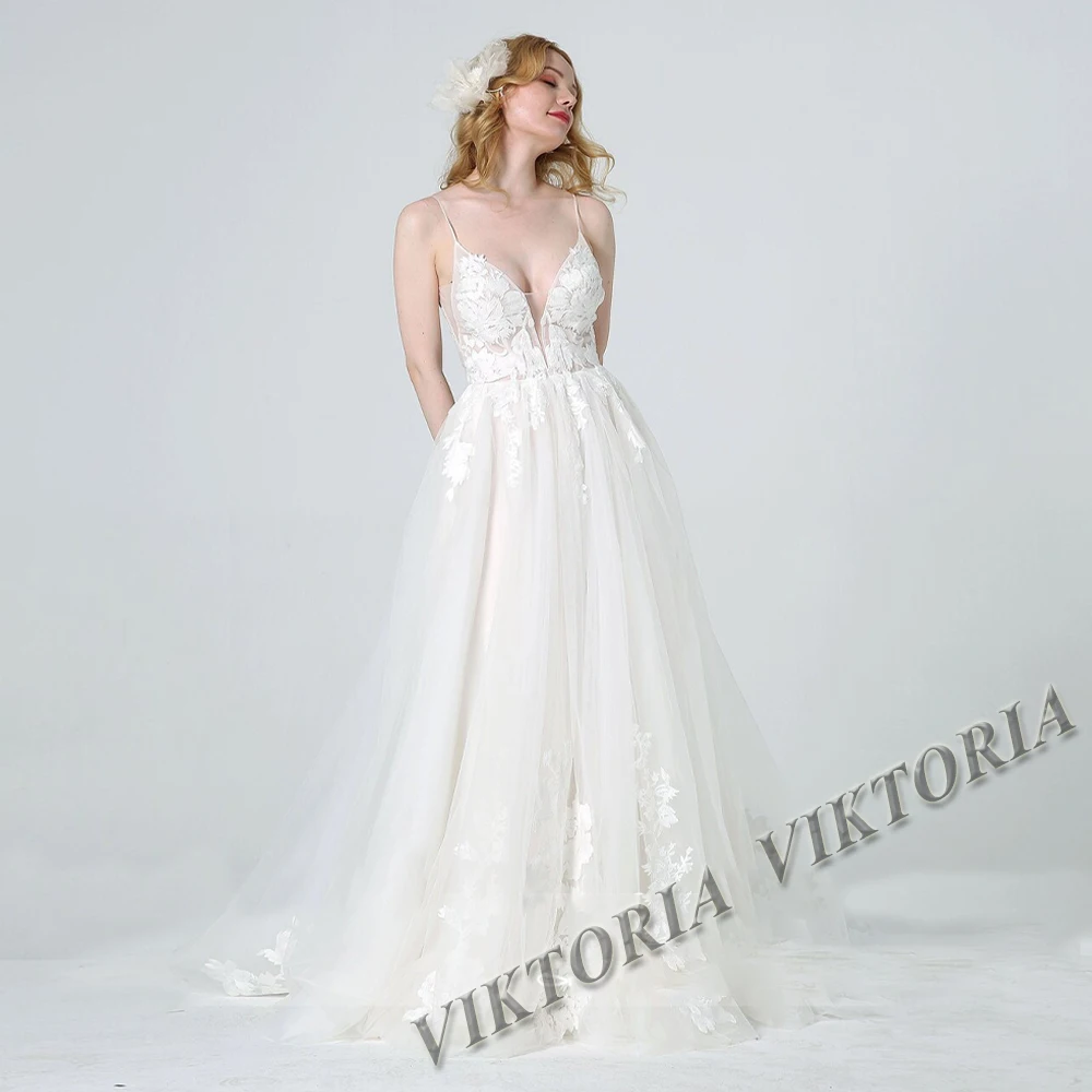 

VIKTORIA Elegant Wedding Dresses For Bride 2024 Robe De Mariée Spaghetti Straps Backless V-neck Women Personalized Customization