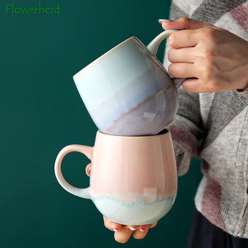 

Pot Belly Mug Coffee Cup Nordic Personality Tea Cup Colorful Creative Kiln Change Ceramic Cup Mug Couple Gift Cups