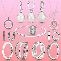 luxury necklace exquisite earrings fashion bracelet hoops rings women jewelry gift set original silver pearl charm pendant diy