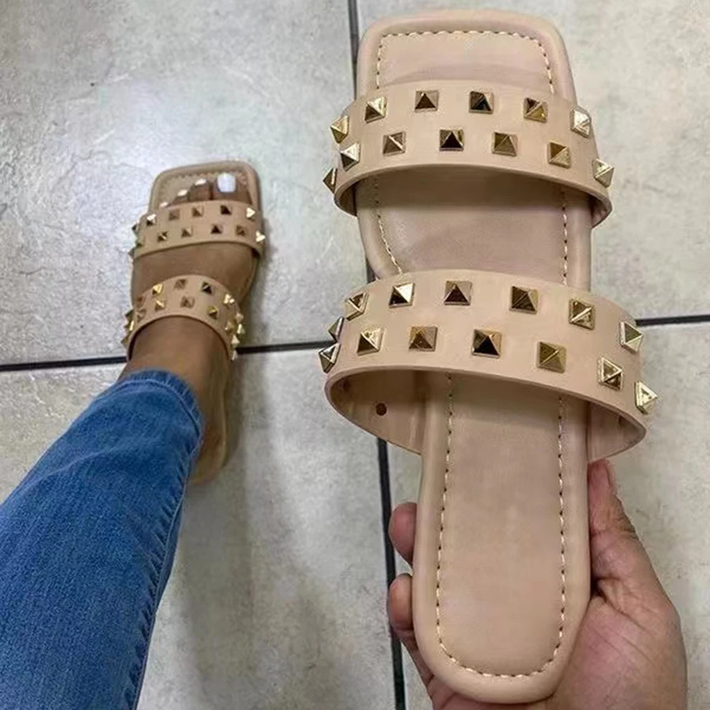 

New Women's Rivet Sandals Flat Shoes Fashion Open Toe Casual Non-slip Women's Comfort Sandals Women's New Large Size luxe 36-43