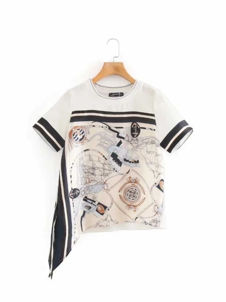 

Повседневная Женская Вязаная футболка с винтажным принтом, летние женские свободные топы с круглым вырезом и коротким рукавом, LUJIA ALAN T1310