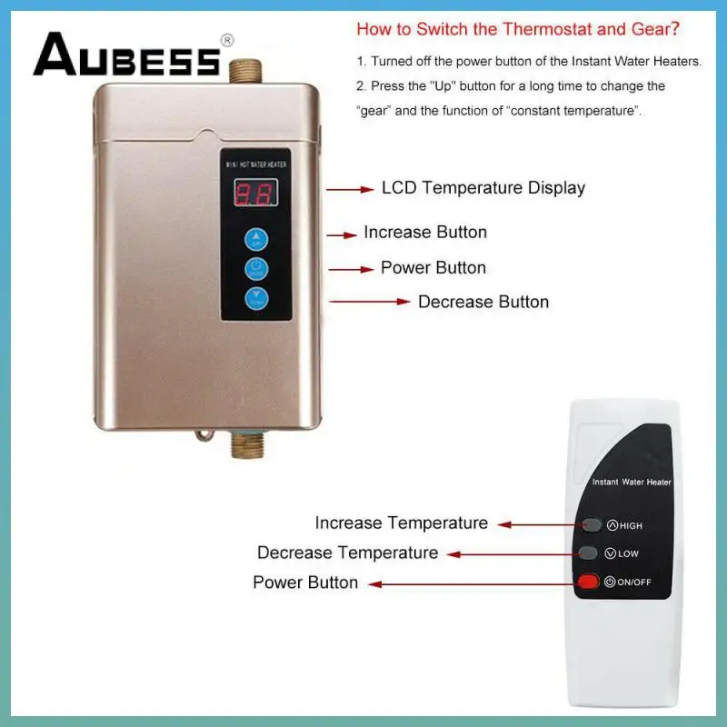 

Ipx4 Waterproof Electric Water Heater Without Water Tank Remote Control Lcd Temperature Display 110v 3000w Electric Water Heater