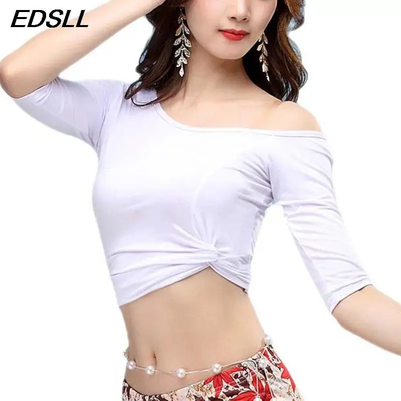 

Высококачественные Женские топы с рукавом до локтя для танца живота тренировочный костюм для взрослых сексуальный топ с косым плечом