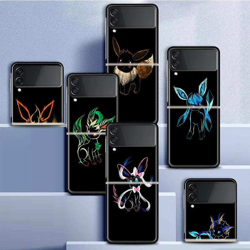 

Anime Pokemon Eeveelution Phone Case For Samsung Galaxy Z Flip3 PC Hard Plastic Smart Casing Fundas For Z Flip 3 5G Cover Caso C