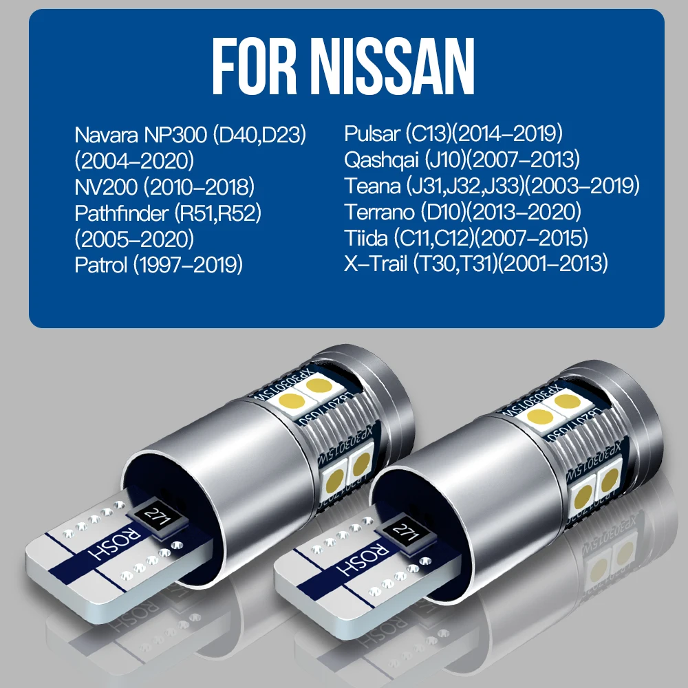 2x светодиодные габаритные огни W5W T10 для Nissan Navara D40 D23 NV200 Pathfinder R51 R52 патруль Qashqai J10