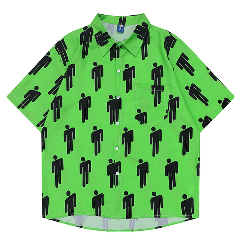 

Men Oversize Hawaii Casual Short Sleeve Tropica Shirt Tops 2022 SS Unisex Rrtro Harajuku Men's Logo Printed Couple Green Shirts