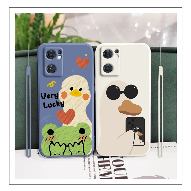 

Duck with sunglasses cute cartoon For OPPO Find X5 X3 Lite F21 A96 A94 A93 A77 A76 A74 A72 A57 A53S A16 Liquid Rope Phone Case