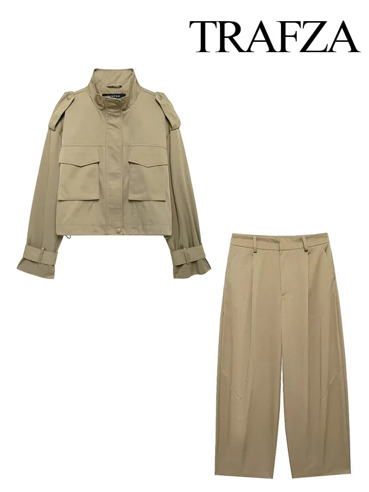TRAFZA женский комплект из 2 предметов модная куртка с карманами и пуговицами