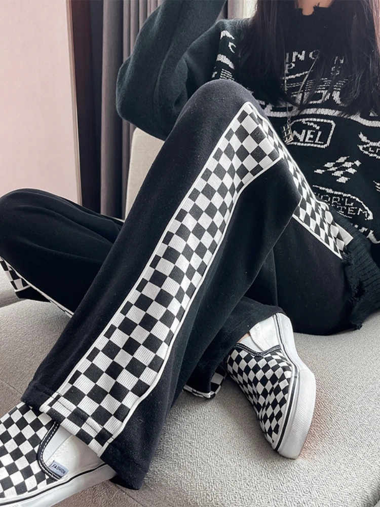 Chessboard клетчатые широкие брюки спортивные штаны женские 2022 новые весенние