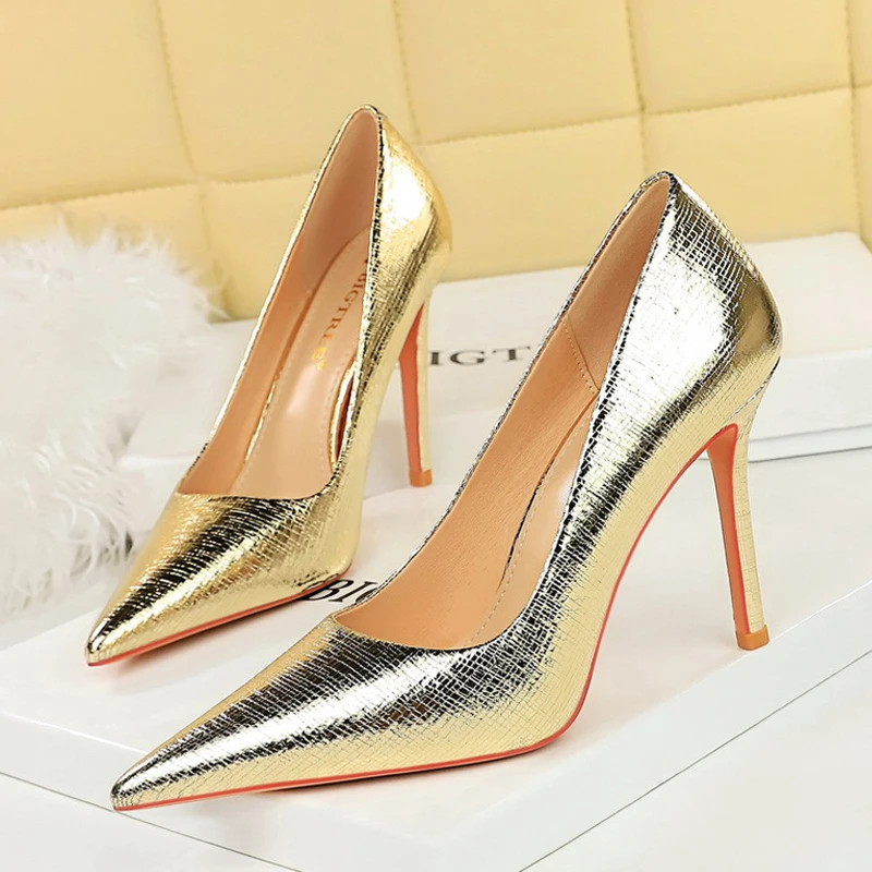 

BIGTREE Gold Silver Women's Pumps Sexy Pointed Toe Thin Heels Party Spring Autumn Shoes Zapatillas De Mujer