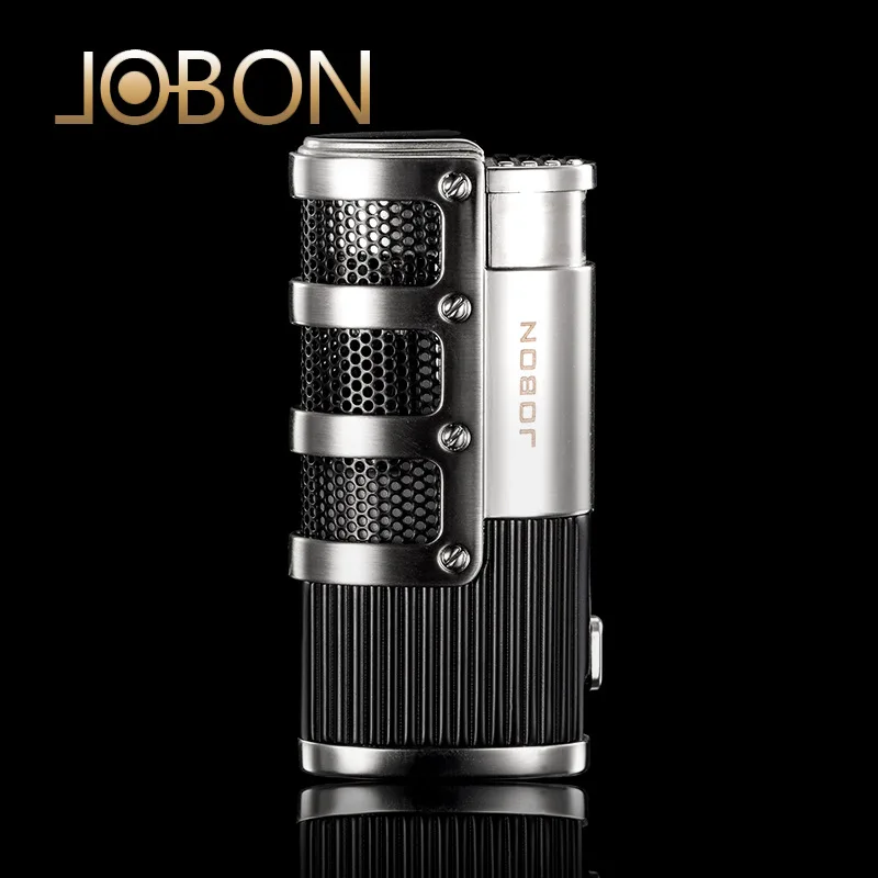 

JOBON Metal Gas Lighter With Cigar Knife Three Straight Flush Outdoor Windproof Blue Flame Smoking Ignition Men's Gift
