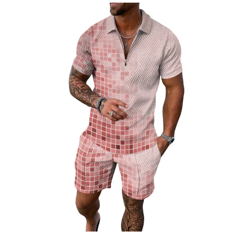 

2022 Summer Print Loose Polo Tracksuits For Men Short Sleeve Lapel Polos T-shirt And Casual Sport Shorts 2 Piece Sets SG15