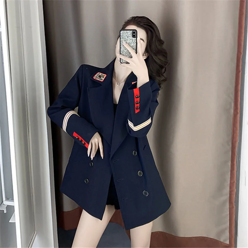 

2022 New Fashion Spring Autumn Women Fashion Temperament Double-Breasted Long Sleeve Ladies Office Loose Elegant Casual Blazer