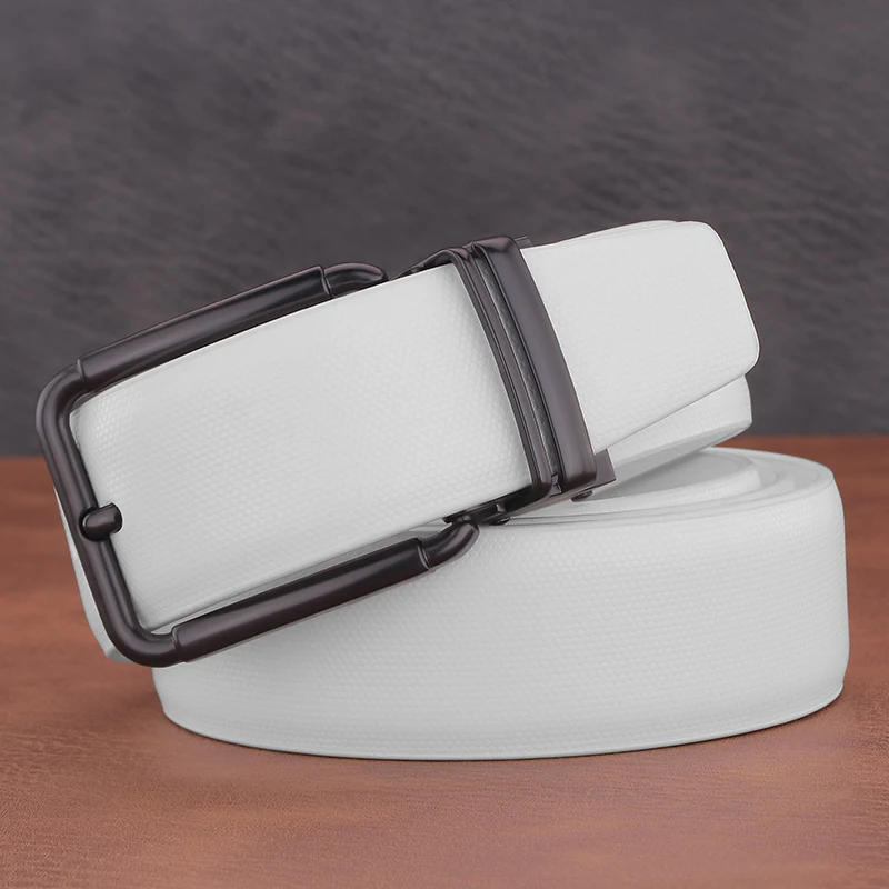 

High quality matte Black pin buckle men belt white designer genuine leather fashion luxury brand jeans casual ceinture homme