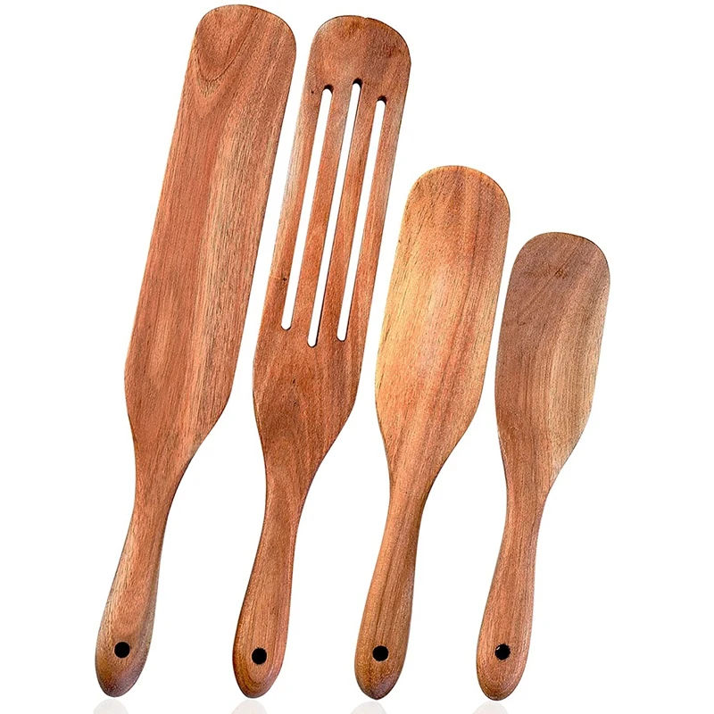 

Wooden Kitchen Utensils 4 Pcs - Durable Non Stick Eco Friendly Cooking Tool-Heat Resistant Kitchen Utensil Set