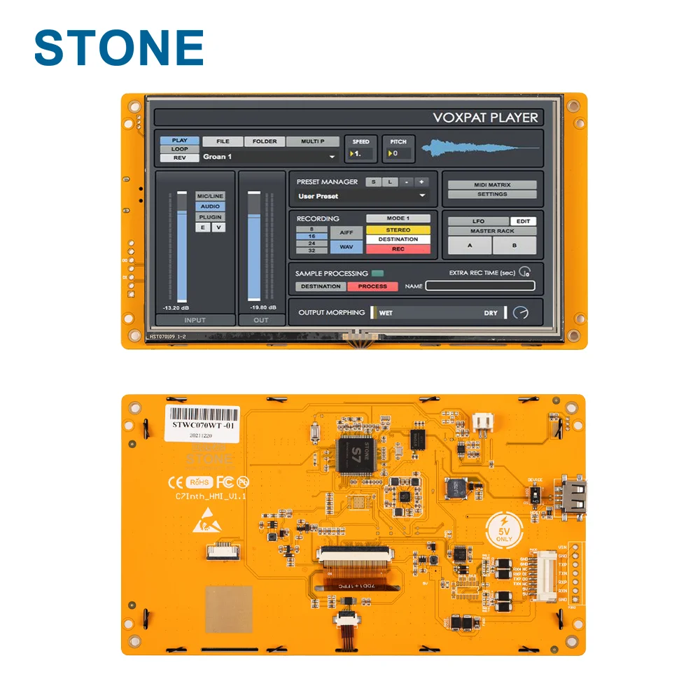 STONE 7 Inch Graphic TFT LCD Module 800*480 Intelligent Touch Screen Monitor with RS232/TTL Port for Industrial Use