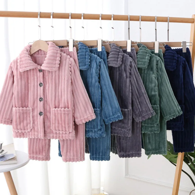 

Children Sleep Clothes Winter Flannel Warm Thicken Boys Girls Pajama Sets Soft Fleece Teens Kids Home Wear 10 12 Years Pijama