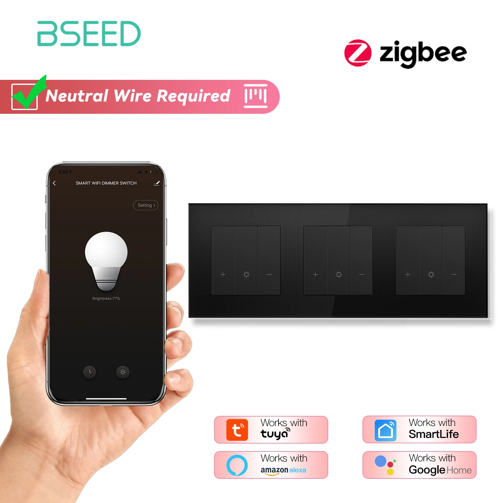 BSEED Zigbee Умный выключатель света с розеткой