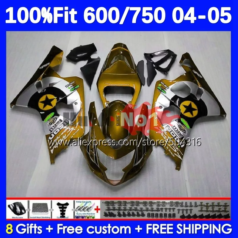 

Injection Body For GSXR 750 600 CC K4 GSX-R600 750CC 15No.44 GSXR-750 GSXR600 GSXR750 04 05 2004 2005 OEM Fairings Golden silver