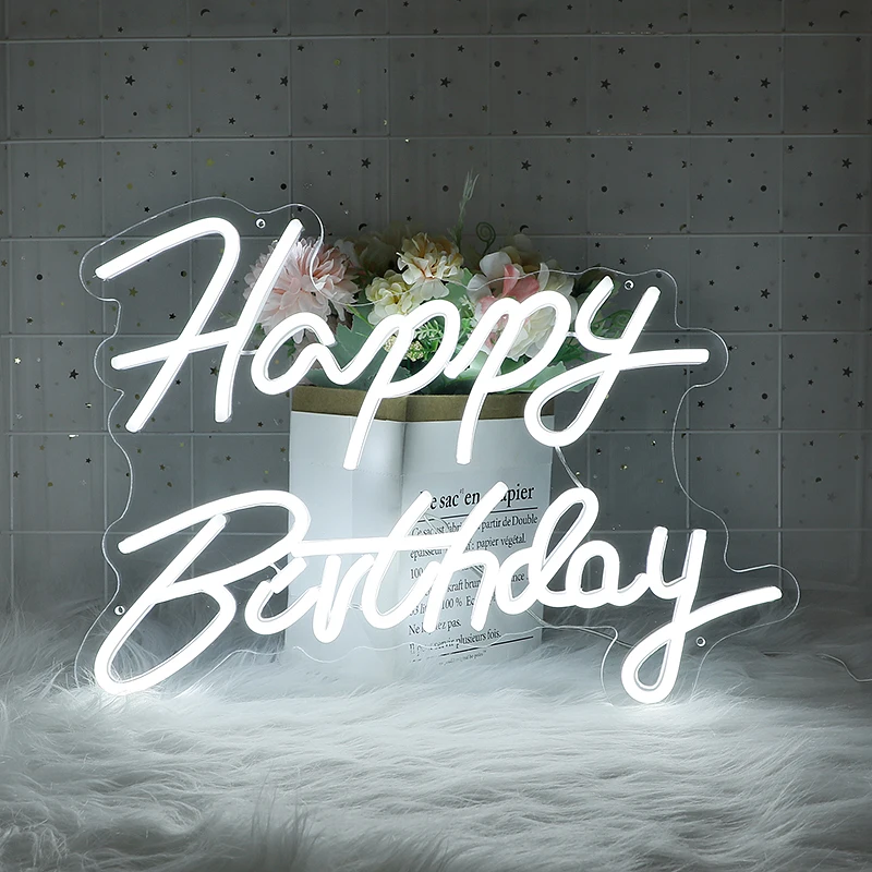 Белая неоновая вывеска на день рождения для украшения стен с питанием от USB
