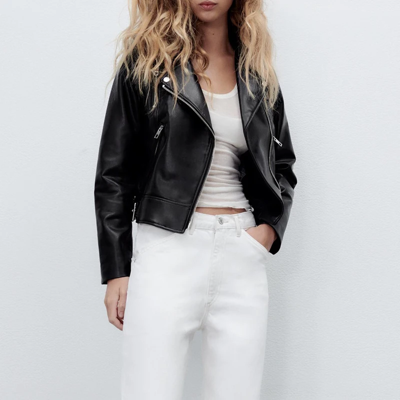 Turquois Women's spring fall leather jacket Korean style Short Zipper motorcycle jacket PU coat Female Clothing 2022 INKEO 2O101