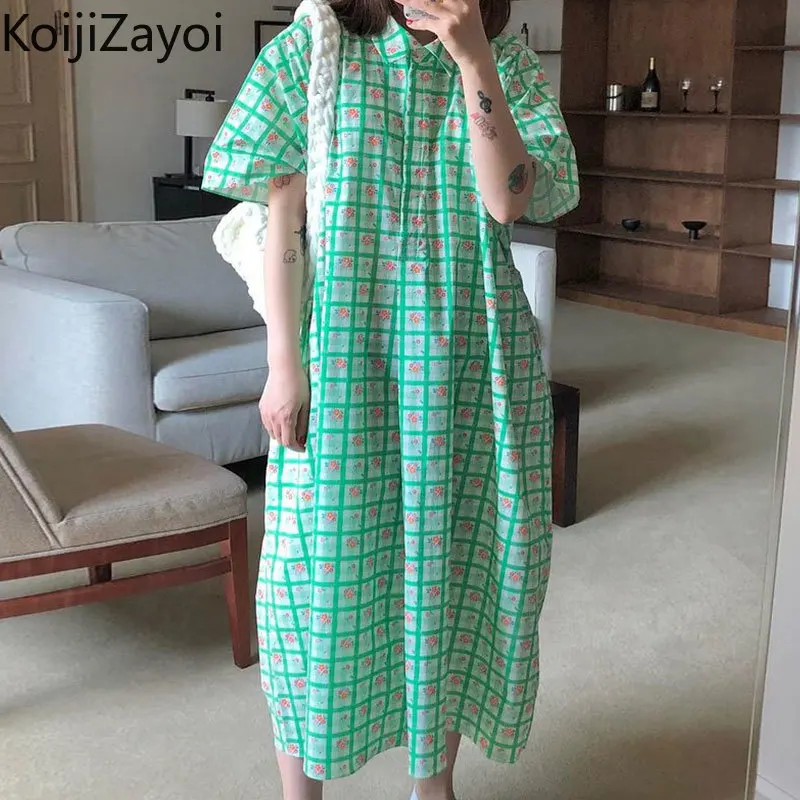 

Koijizayoi Korean Chic Summer Women Shirt Dress Sweet Fashion Lady Casual Loose Maxi Dresses Puff Sleeve Vestidos Female 2022