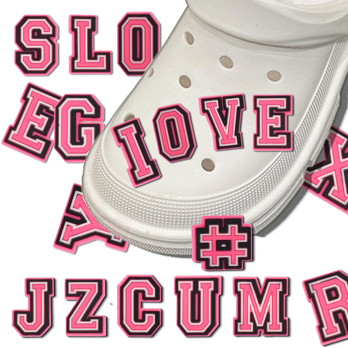 

Прямая поставка, 1 шт., розовые буквы, подвеска для обуви из ПВХ, аксессуары «сделай сам», Пряжка для обуви, Декор, подходят для булавок, Кроксы...