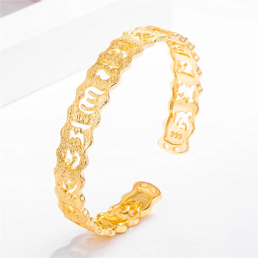 

11mm Women Cuff Bangle Bracelet Solid 18k Yellow Gold Filled Fashion Women's Wedding Party Dubai Jewelry Vintage Gift