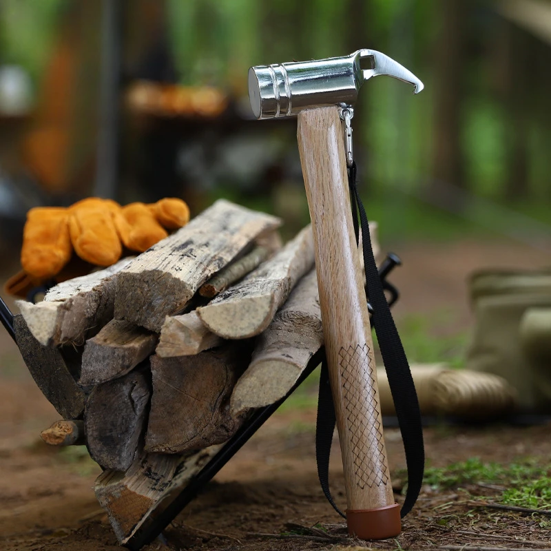 

New Outdoor Wooden Handle Hammer Camping Supplies Tent Canopy Nail Hammer Multifunctional Home Hammer Nail Puller