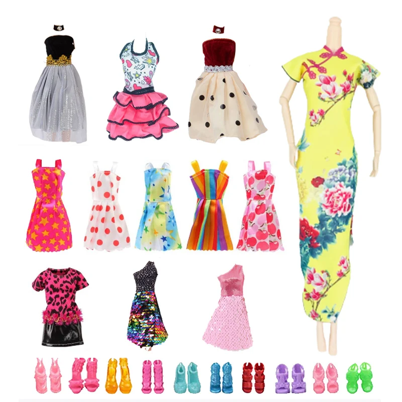 22 Items Set for 11-12 inches Dolls Clothes Accessories Gifts 7 Party Dresses + 5 Random Mini Dress + 10 Shoes Toys for Girls