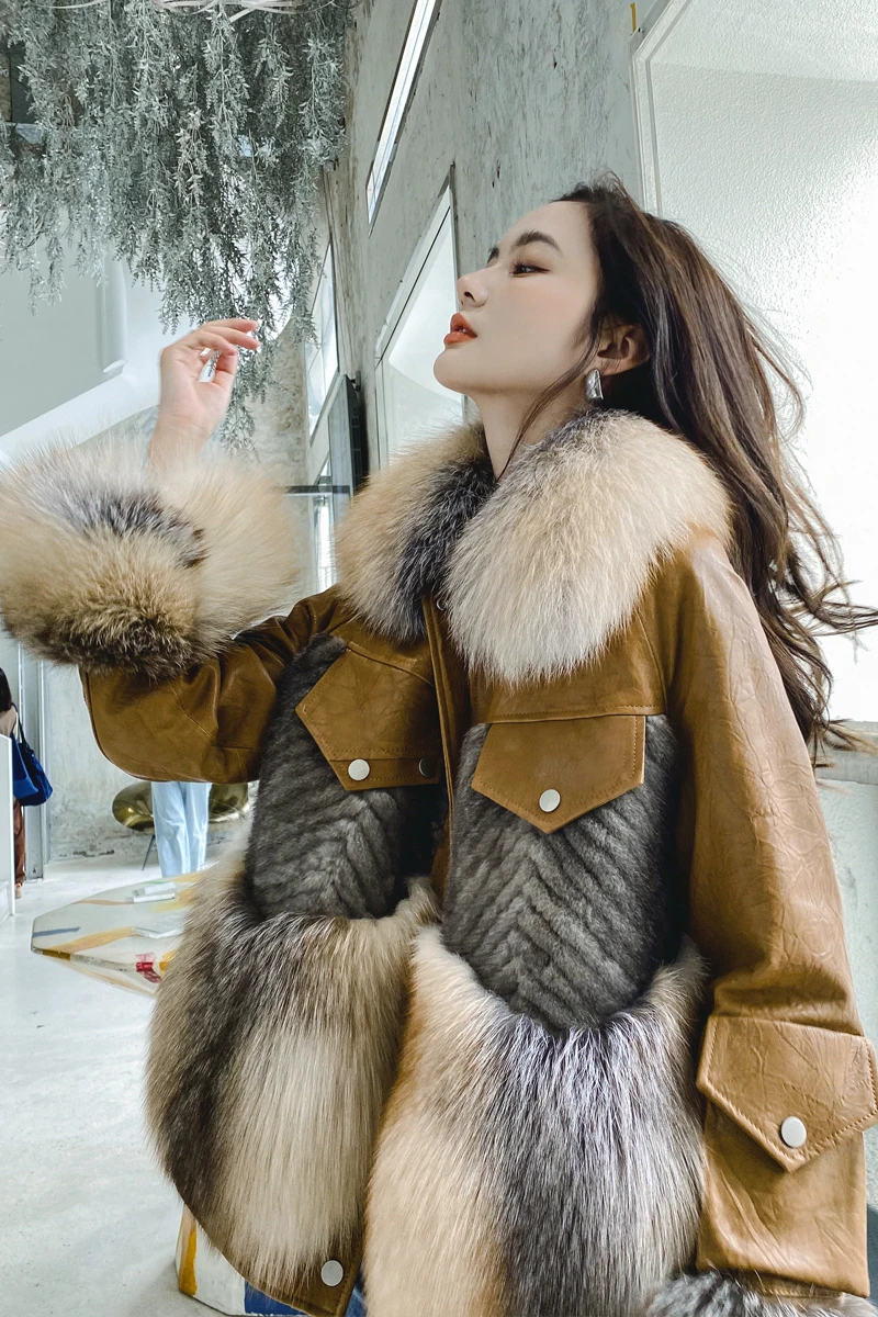 OFTBUY 2021 новинка натуральный лисьий мех норковый кожаный пуховик пальто зимняя