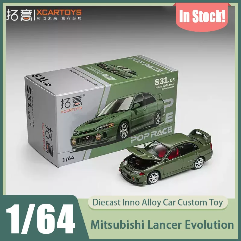 Фото Новинка в наличии: Xcartoys X Pop Race 1:64 Mitsubishi Lancer Evolution IV S31-08, статическая коллекционная модель автомобиля из литого сплава, открывающаяся. №1