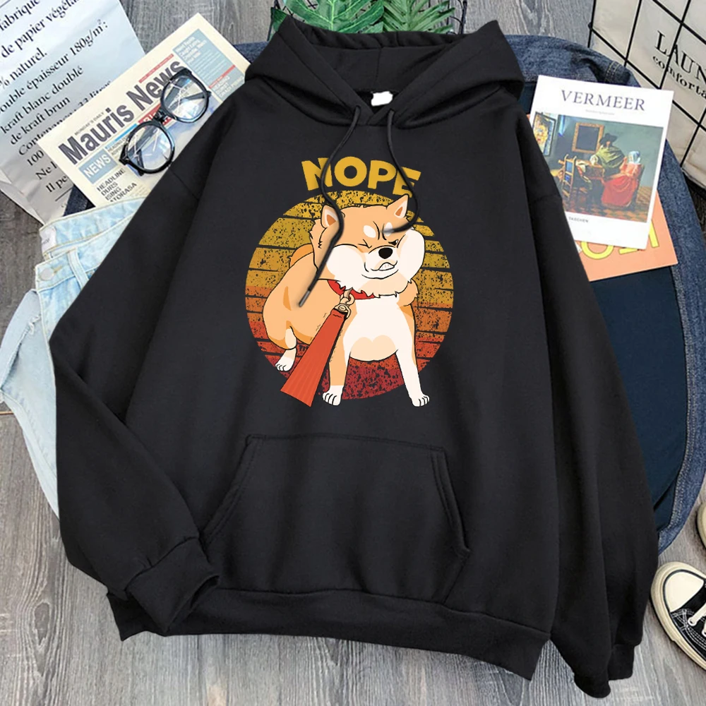

Kawaii Shiba Inu Nope Cute Dog Print Hoodies Man'S Fleece Cartoons Sweatshirts Pocket Anime Hoody Hip Hop Vintage Men Streetwear