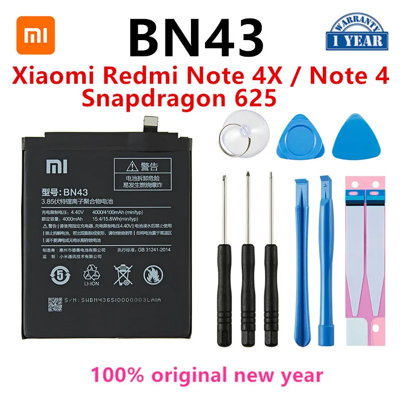 

100% Orginal BN43 Battery 4000mAh For Xiaomi Redmi Note 4X / Note 4 global Snapdragon 625 High Quality BN43 Battery + Free Tools