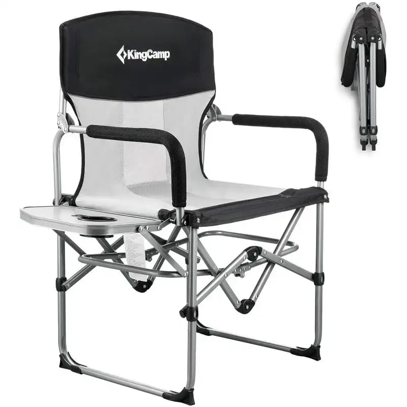 

Camping Chairs Heavy Duty Directors Chair with Side Table Black