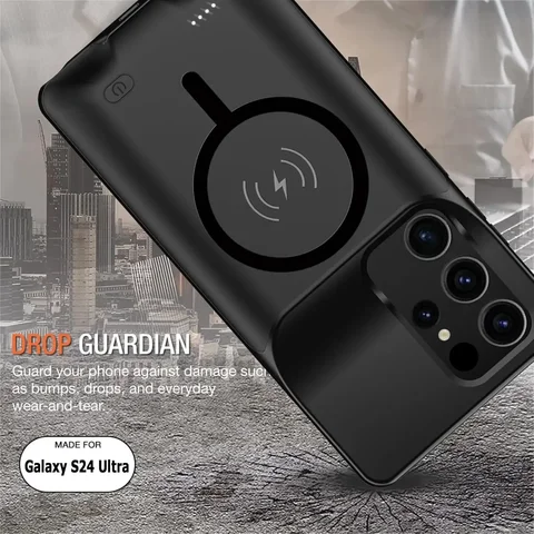 Магнитный чехол для беспроводного зарядного устройства для Samsung Galaxy S24 Ultra, чехол для зарядки Magsafe Power Bank Battery Pack bateria