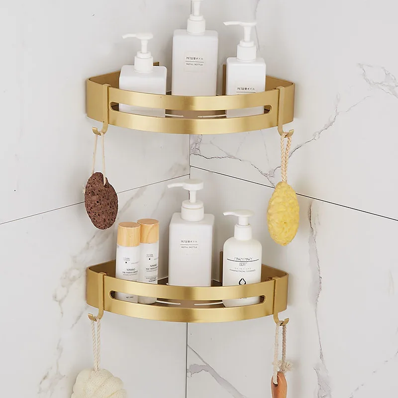 

Золотая угловая полка Brusehd для ванной комнаты, настенная алюминиевая полка для ванной, душа, держатель для шампуня, угловая полка