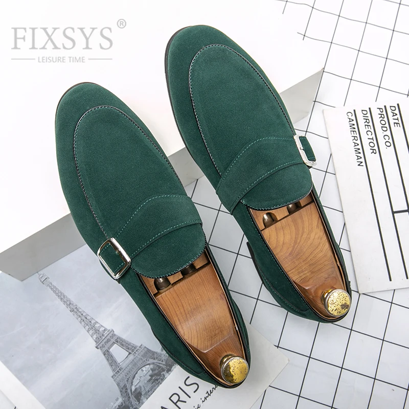 

FIXSYS Summer Men Loafers Buckle Design Oxford Shoes Suede Mens Dress Shoes Office Wedding Shoes Lightweight Casual Flat Shoes