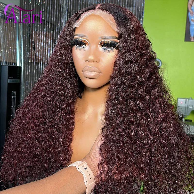 Dark Burgundy 13x6 Lace Frontal Jerry Curly Human Hair Wigs for Women Transparent 13x4 Lace Front 99J Cruly Brazilian Preplucked
