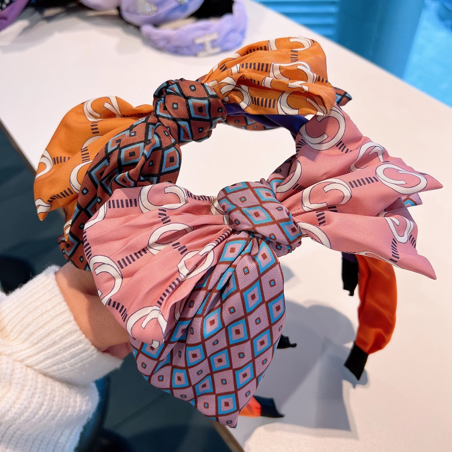 

Early Spring Series Print Vintage Oversized Multilayer Bow Headband